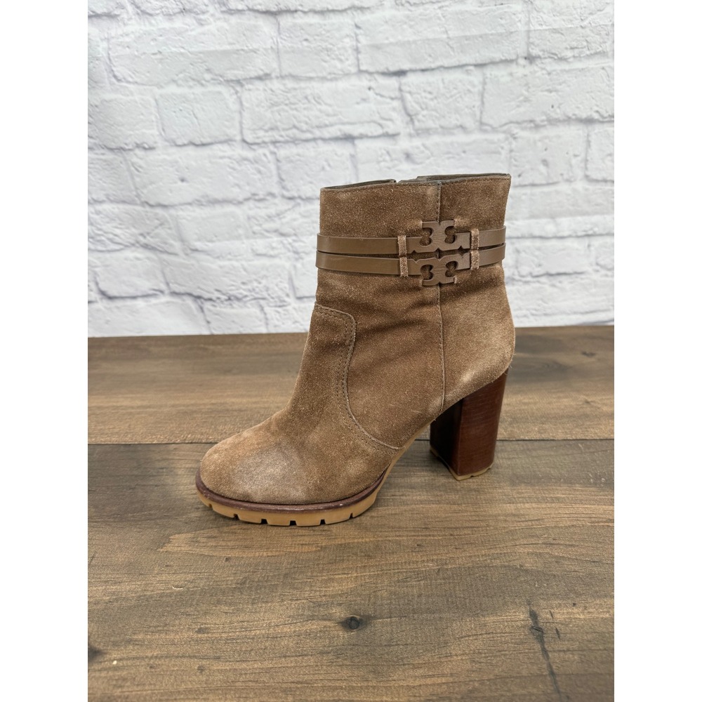Tory Burch Leigh Brown Suede Double T Logo Lug Sole Ankle Boots 8.5M - Picture 12 of 15